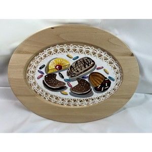 VTG Wooden Snack/Candy/Bread Tray Plate 12” Pamela Vale Handprinted Signed Rare‎